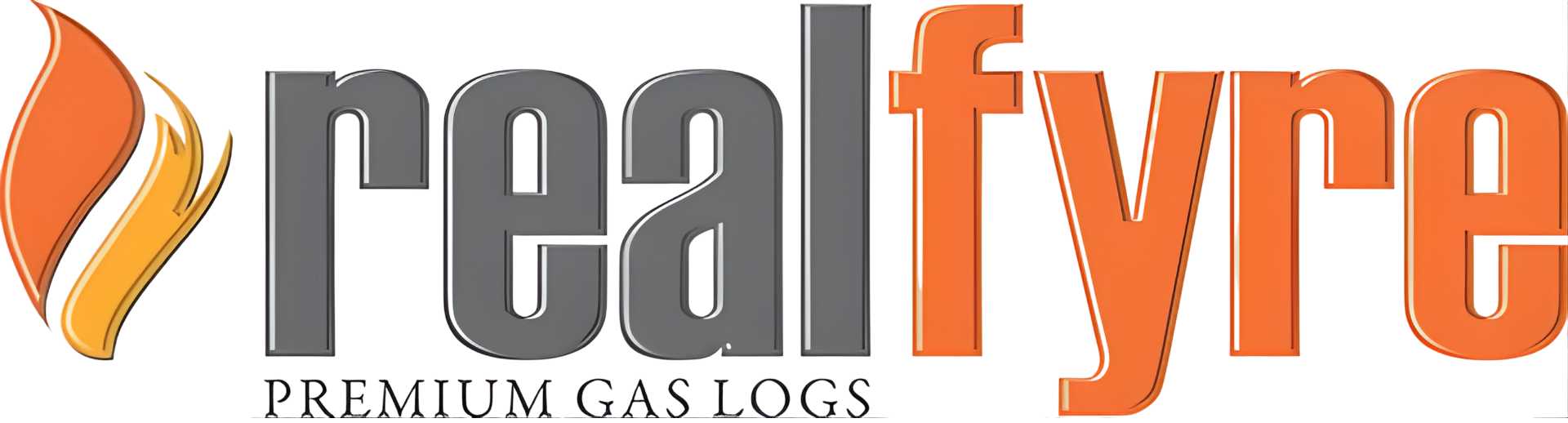 Logo for Real Fyre brand with a flame icon and text 