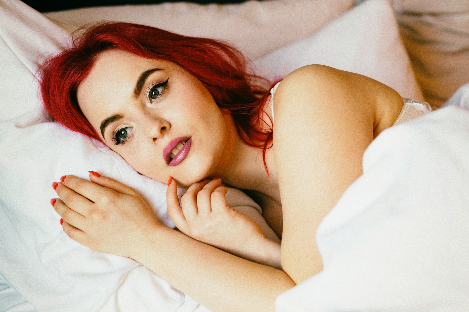 woman awake in bed