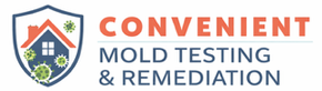 A house outline containing a magnifying glass with a checkmark, labeled "CONVENIENT MOLD TESTING AND REMEDIATION LLC."