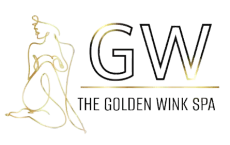 Logo for The Golden Wink Spa with gold line-art figure and GW initials on a white background