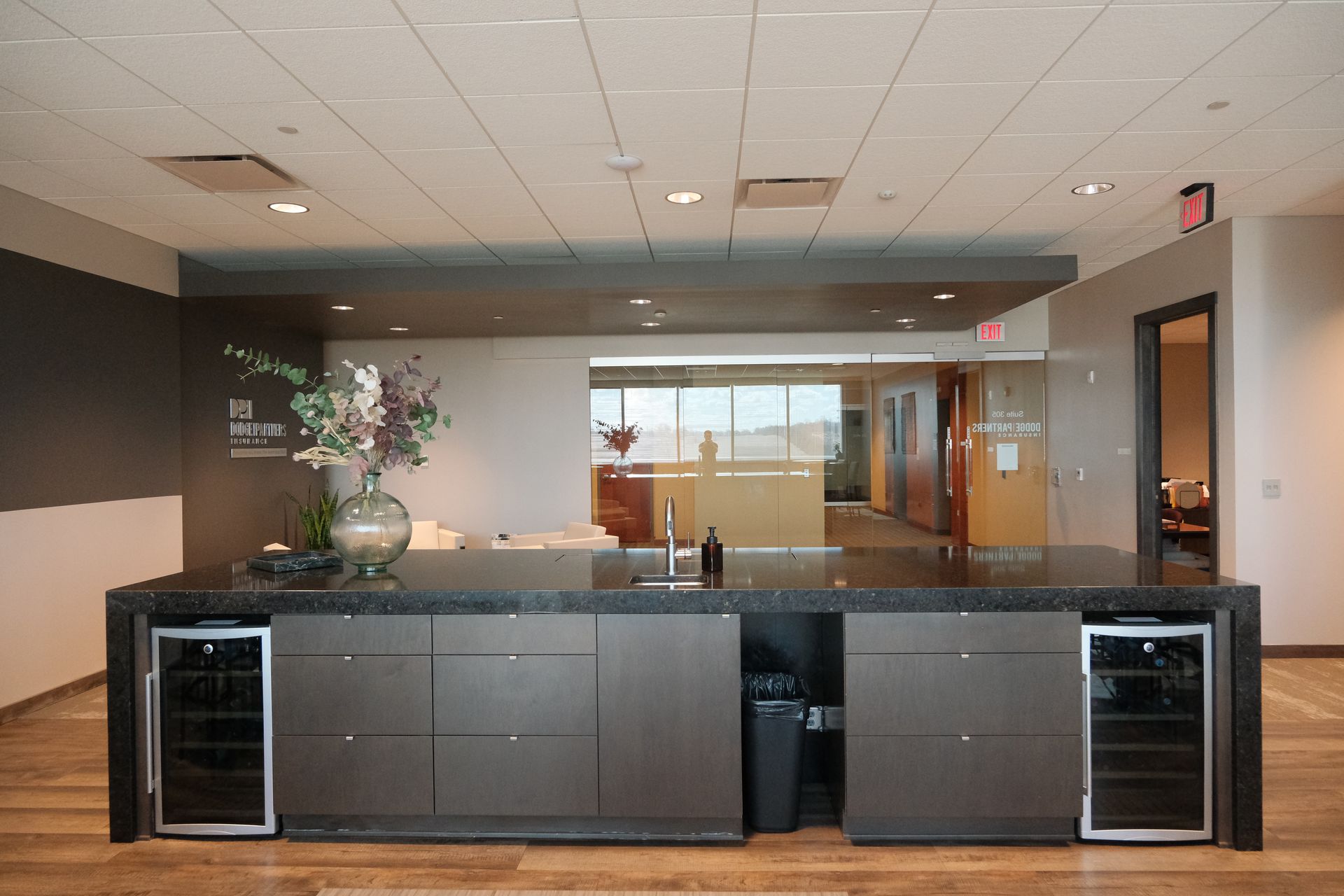 There is a large island in the middle of the room.