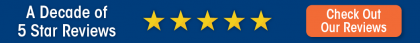A blue background with yellow stars and a check out our reviews button