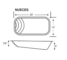 A black and white drawing of a swimming pool with measurements.