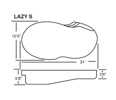 A black and white drawing of a lazy s swimming pool with measurements.