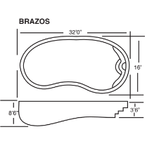 A black and white drawing of a swimming pool with measurements.