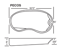 A black and white drawing of a swimming pool with measurements.
