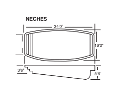 A black and white drawing of a swimming pool with measurements.