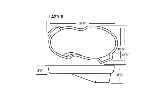 A black and white drawing of a lazy 8 pool