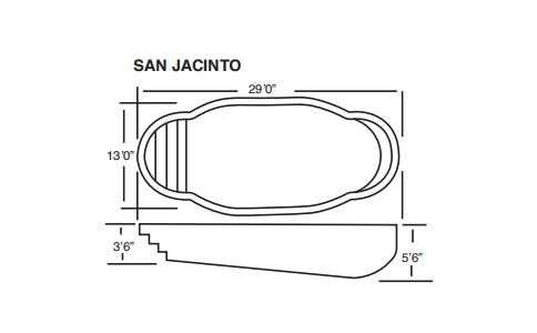 A black and white drawing of a swimming pool called san jacinto
