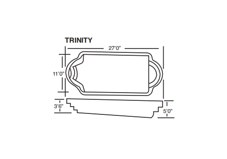 A black and white drawing of a swimming pool called trinity