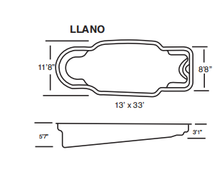 A black and white drawing of a swimming pool called llano