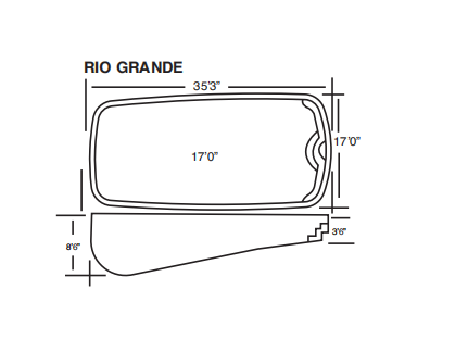 A black and white drawing of a rio grande swimming pool