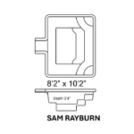 A black and white drawing of a swimming pool with the name sam rayburn on it.