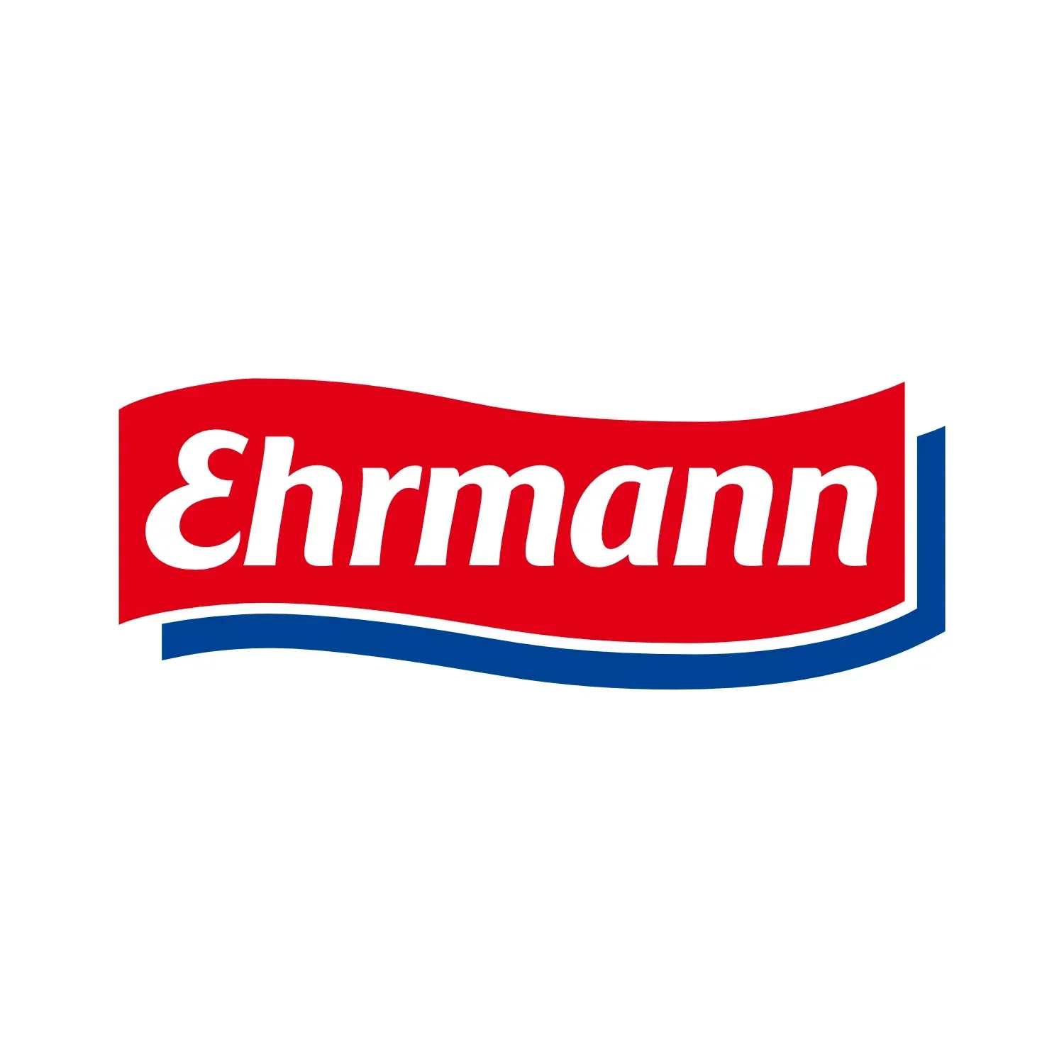 Ein rot-blaues Logo für Ehrmann auf weißem Hintergrund.