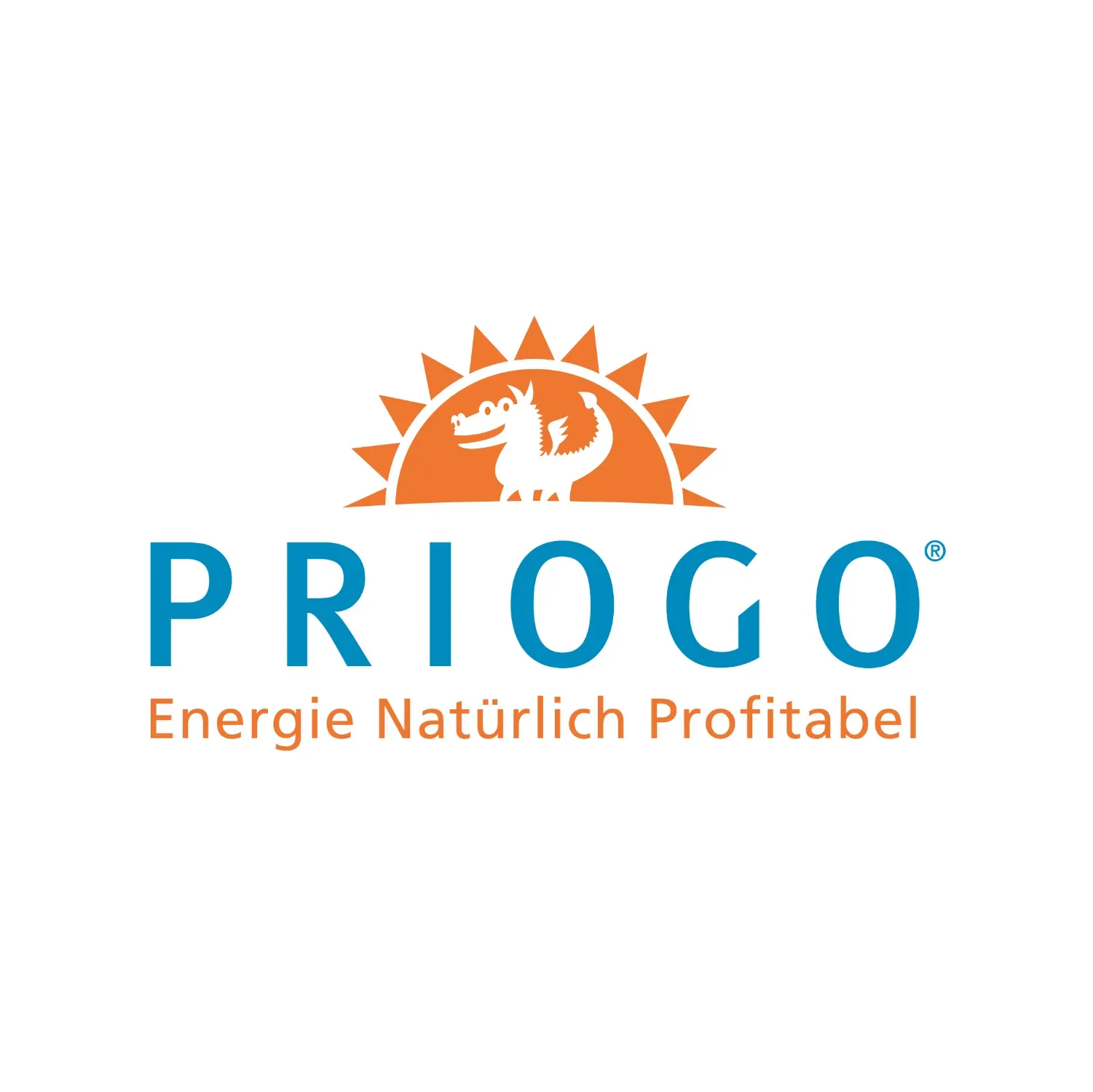 Ein Logo für Priogo Energie natürlich profitabel mit einem Drachen und einer Sonne