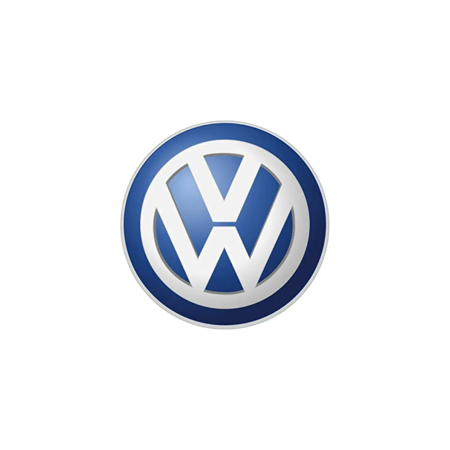 Ein blau-weißes Volkswagen-Logo auf weißem Hintergrund.