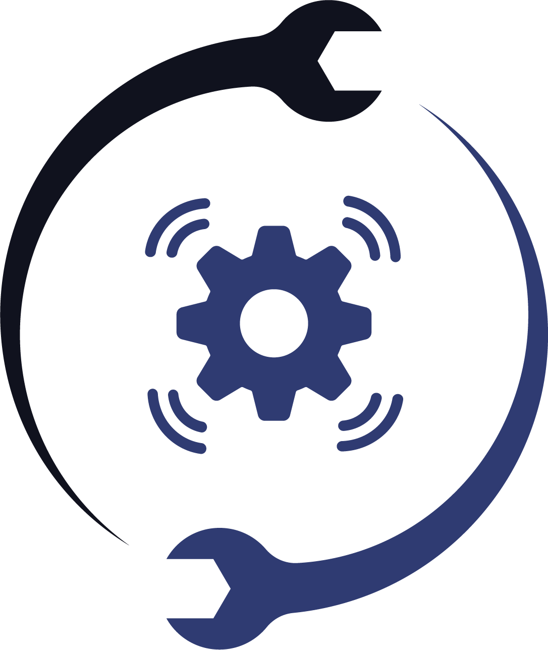 A wrench and a gear are in a circle.