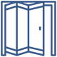 A blue icon of a folding door on a white background.