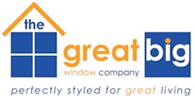 The logo for the great big window company perfectly styled for great living
