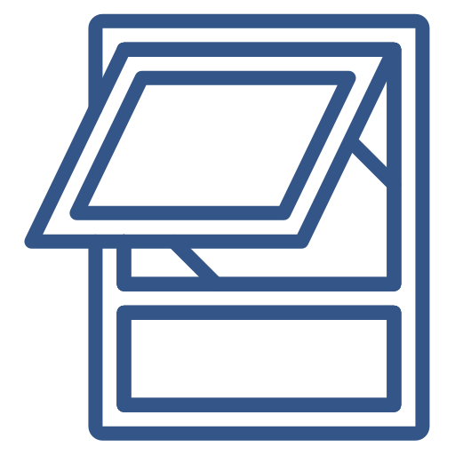 A blue icon of a window with the top open.