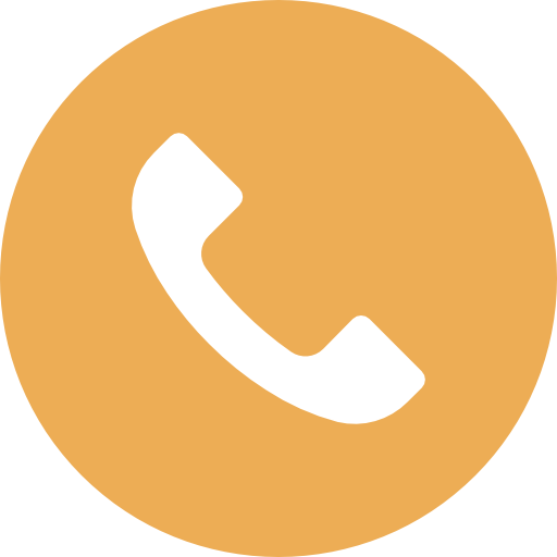 A white phone icon in an orange circle on a white background.