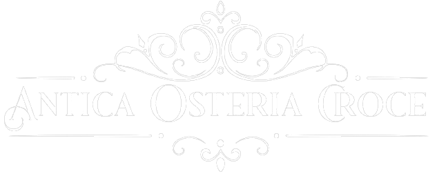 Logo per l'Antica Osteria Croce, con scritte bianche ornate e svolazzi.