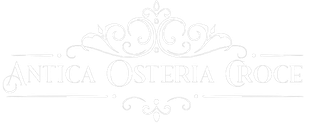Logo per l'Antica Osteria Croce, con scritte bianche ornate e svolazzi.