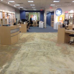 Commercial retail space prepped for new carpet installation by flooring professionals in Plantation, FL.