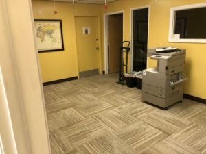 Professional office with commercial-grade carpet tile flooring installed in Plantation, FL.