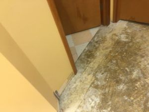 Carpet flooring removed in commercial hallway in Plantation, FL for professional installation prep.