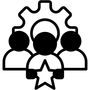 A group of people holding a star in front of a gear.