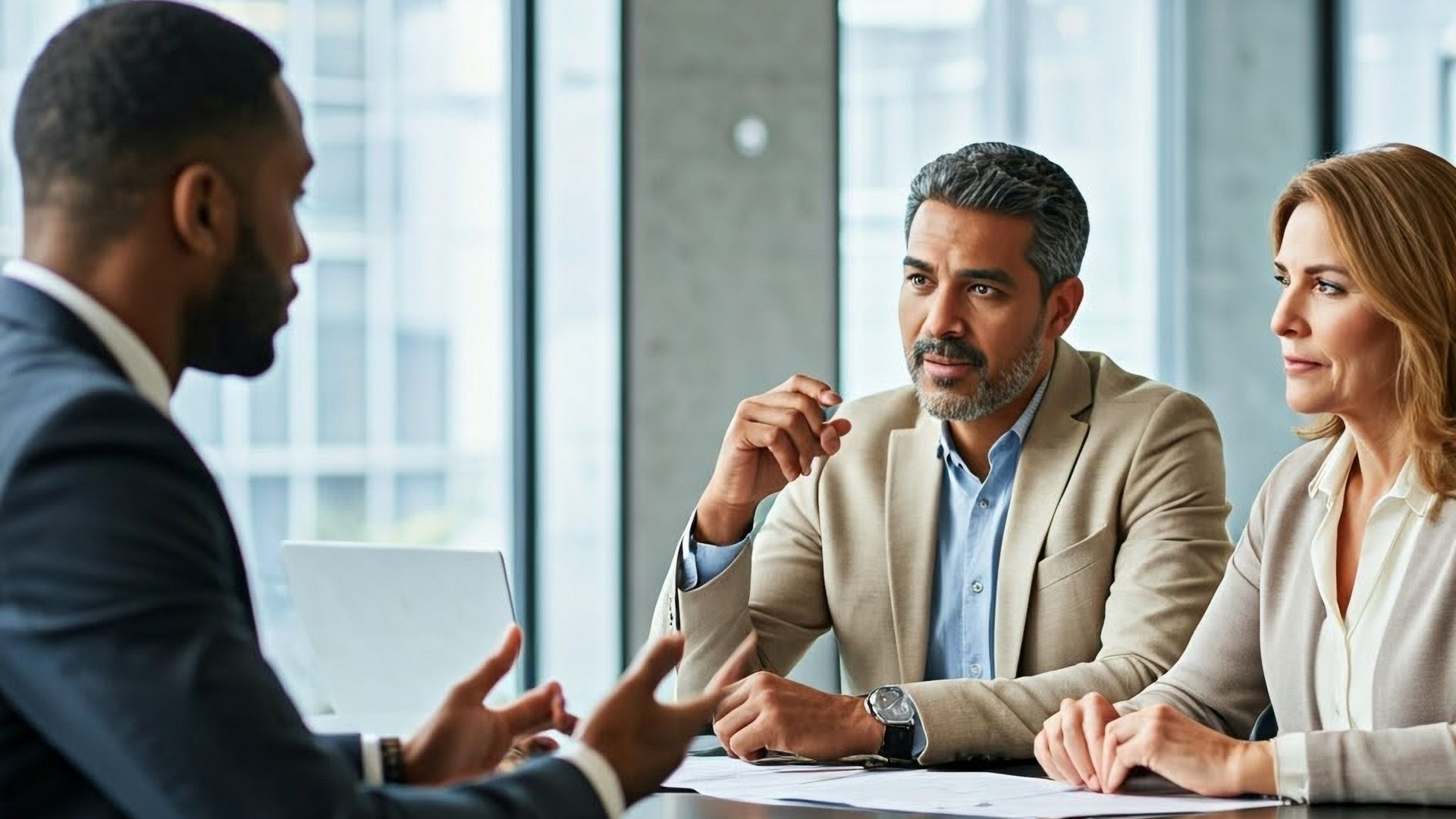 Man kissing woman's forehead, both smiling and embracing; outdoor setting.
