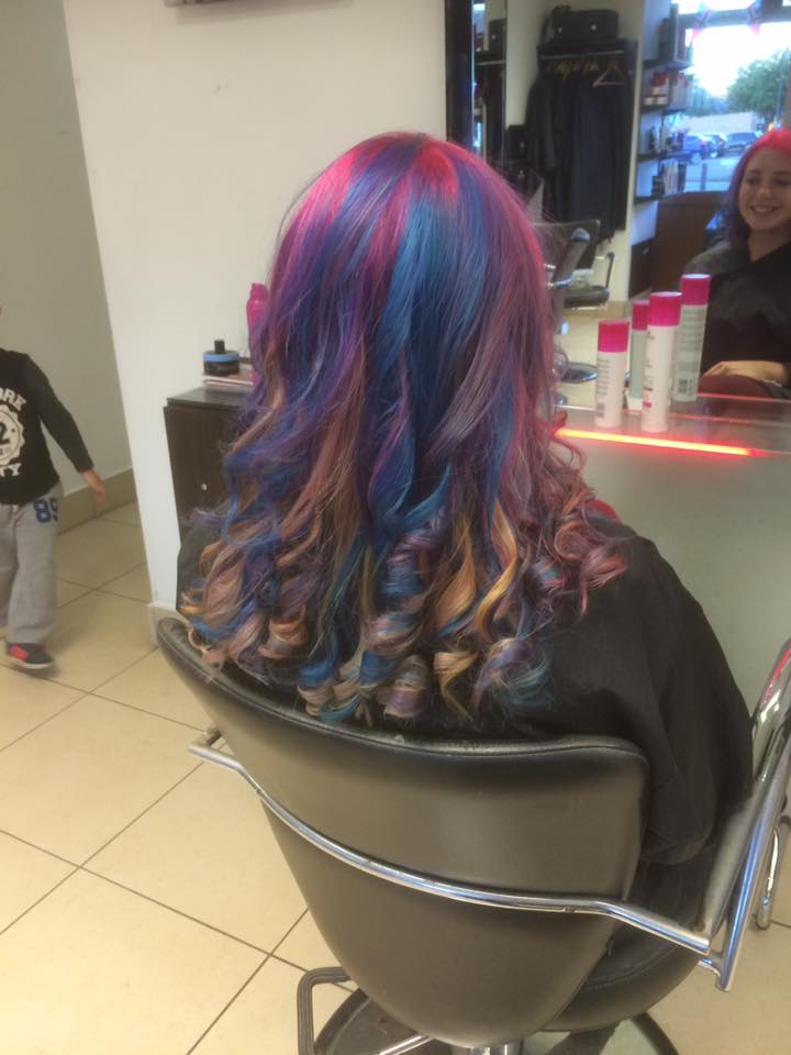 long curly rainbow hair