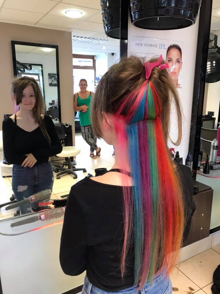girl with long rainbow hair