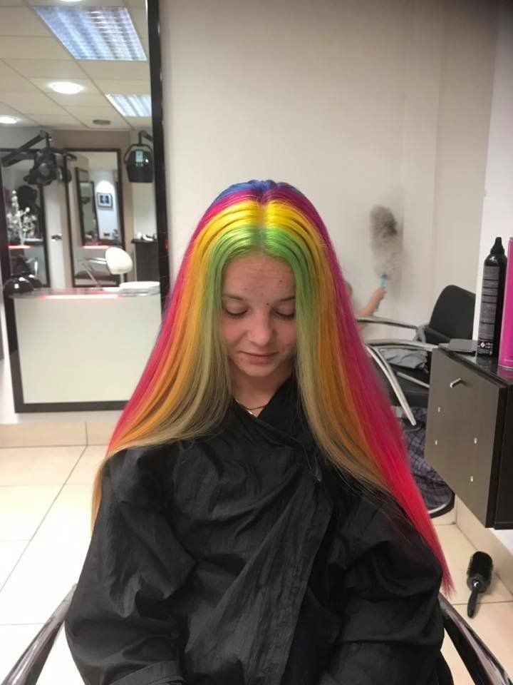 girl with rainbow coloured hair