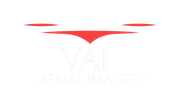 a red and white logo for a company called vai aerial imagery .
