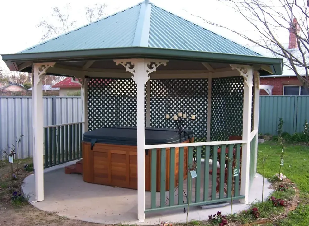 A Latticed Gazebo Covering A Spa — The Gazebo and Shade Centre in Bright, VIC