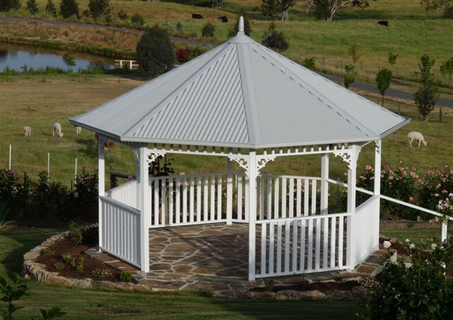 White Gazebo With Corrugated Metal Roof — The Gazebo and Shade Centre in Jindera, NSW