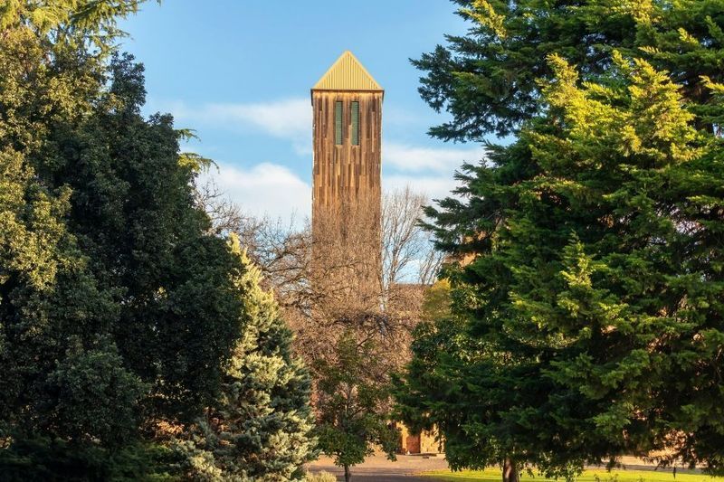 Bell Tower, Framed by Trees, Stands Tall — The Gazebo and Shade Centre in Wangaratta, VIC
