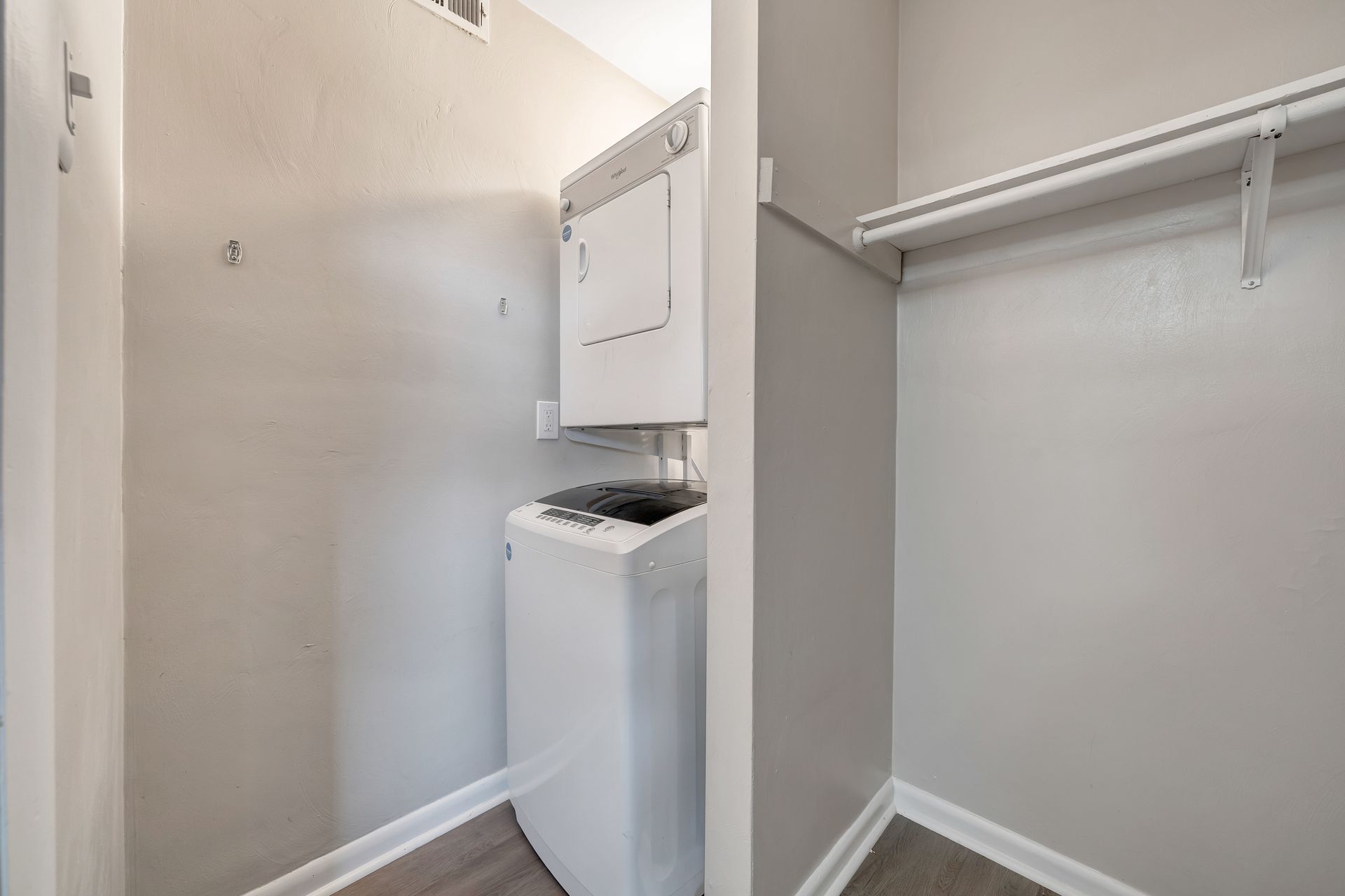 There is a washer and dryer in the closet.