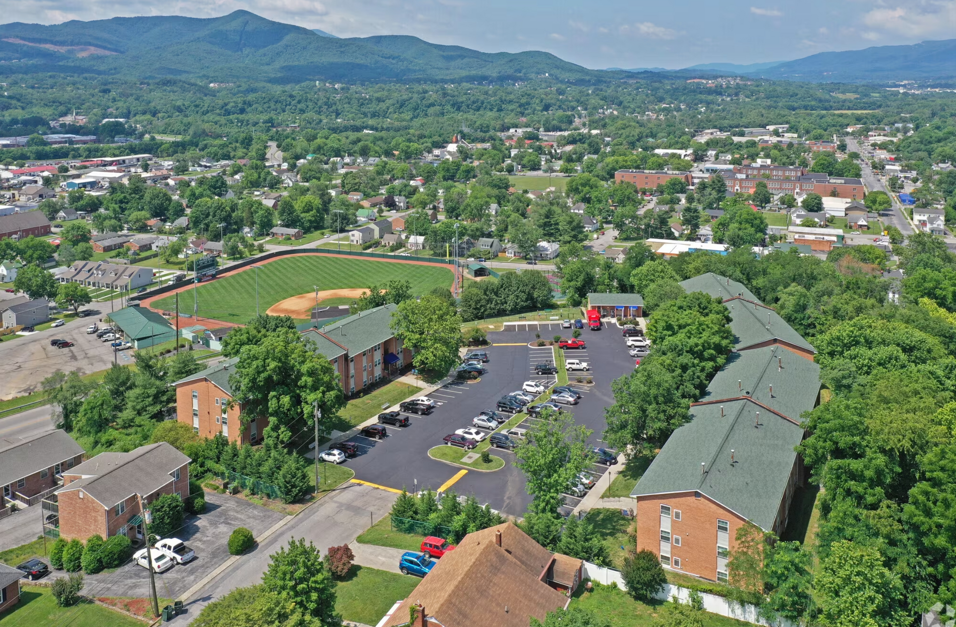 Drone view of the apartment community.