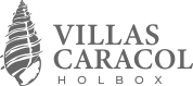 Logo for Villas Caracol Holbox, features a seashell illustration and text.