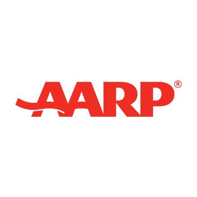 The aarp logo is red and white on a white background.