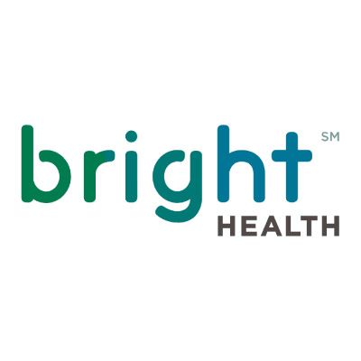The logo for bright health is green and white.