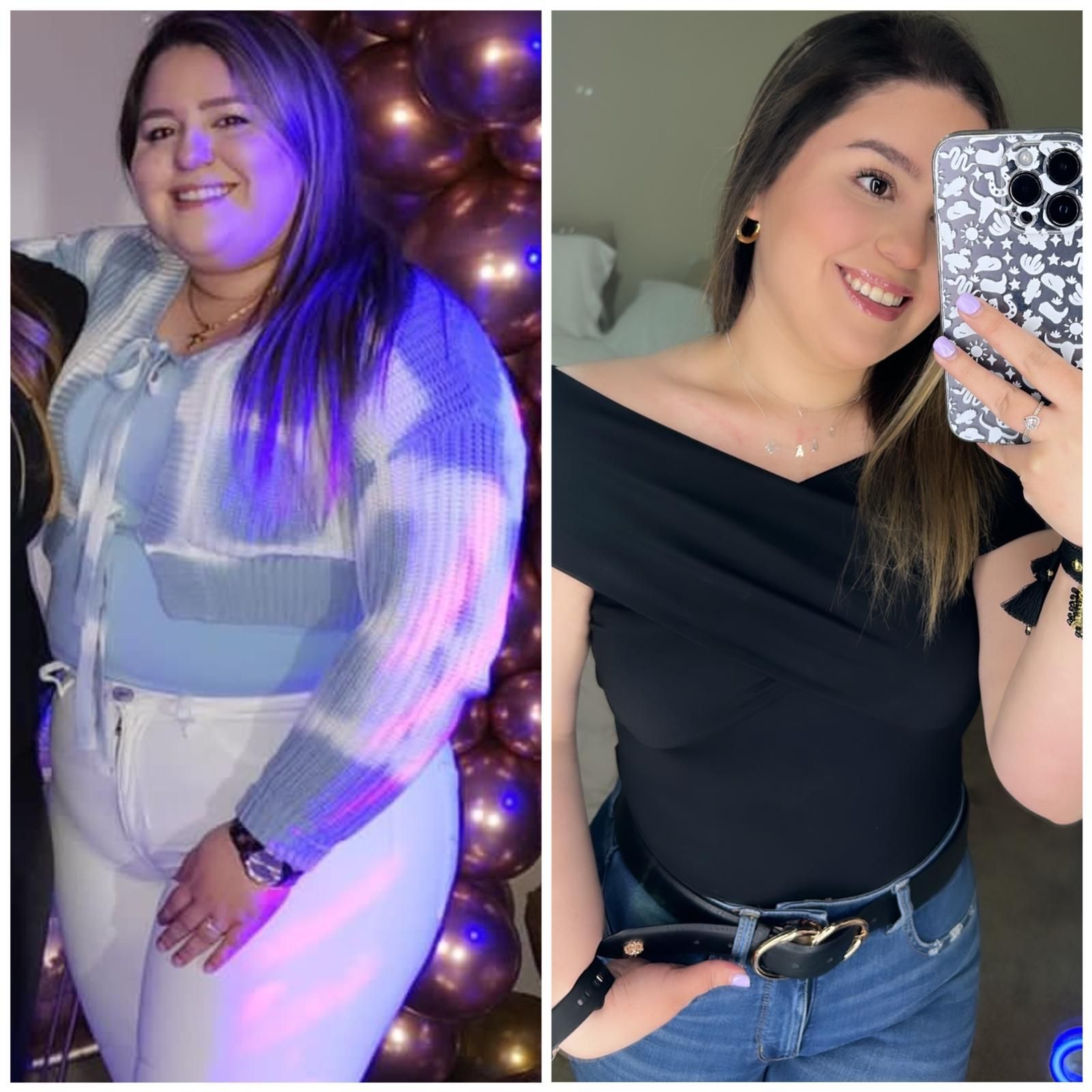 A before and after photo of a woman taking a selfie