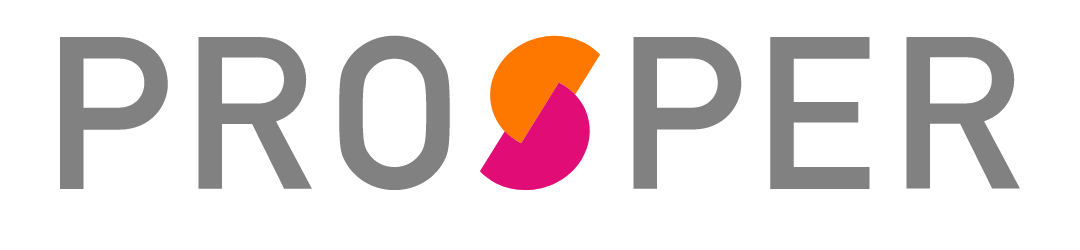 A logo for a company called prosper with a pink circle in the middle.