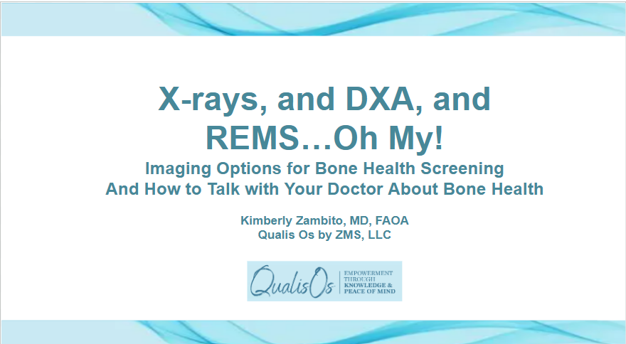 Panel discussion graphic: Dr. Hernandez on exercise for bone health, Jana Davis on digestion, Dr. Zambito on DXA and REMS.