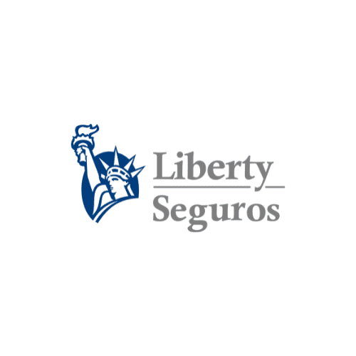 Logotipo da Liberty Seguros apresentando a Estátua da Liberdade em azul, com o texto 