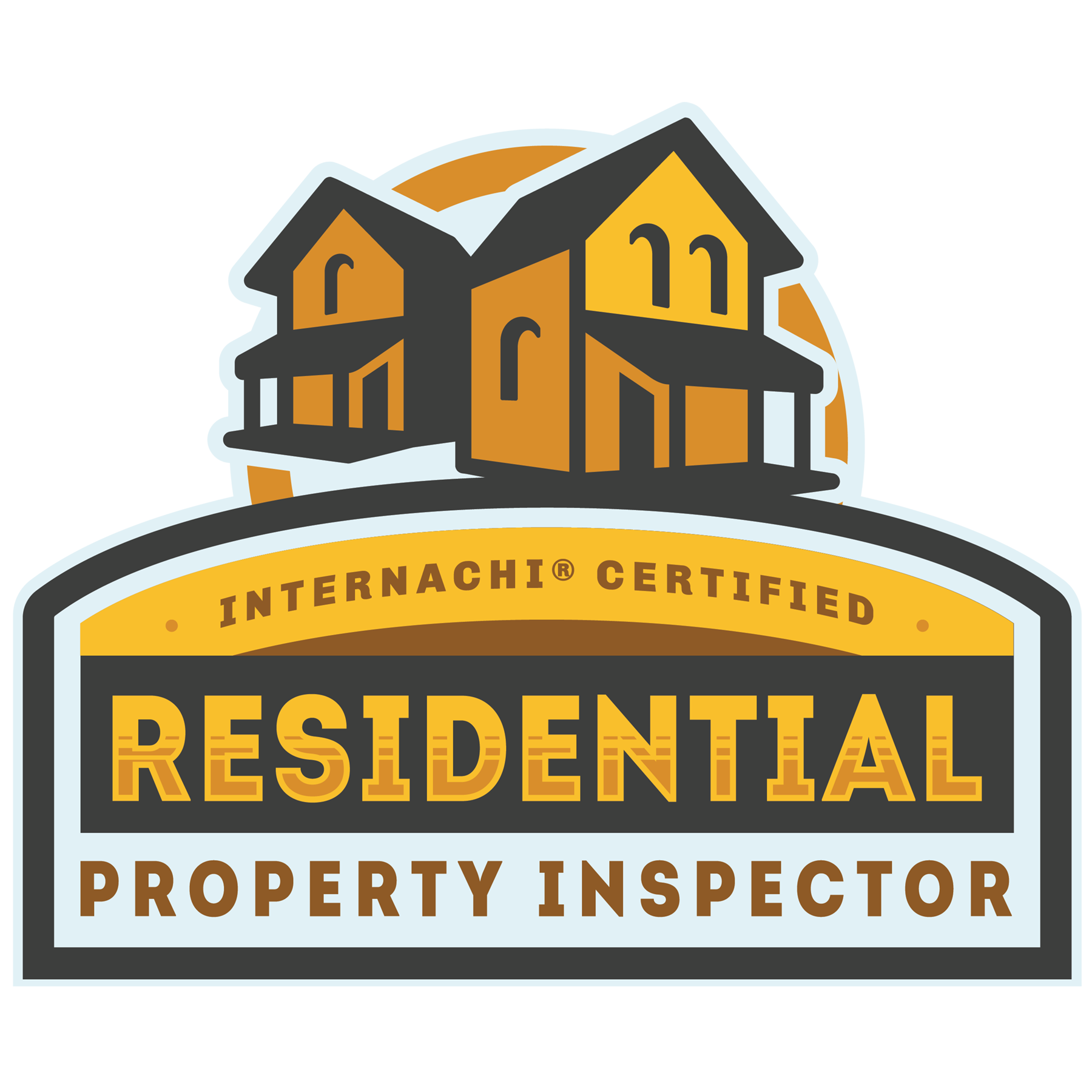 Logo: Two stylized houses in gold/brown, labeled 