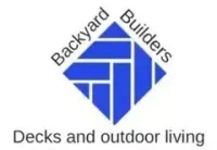 Logo: Blue diamond with "Backyard Builders" around it. "Decks and outdoor living" below.